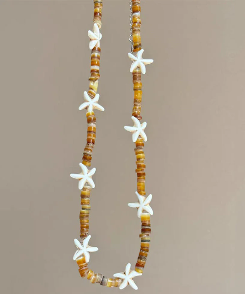 Beach Yellow Alloy Starfish Shell Beading Necklace - Image 2