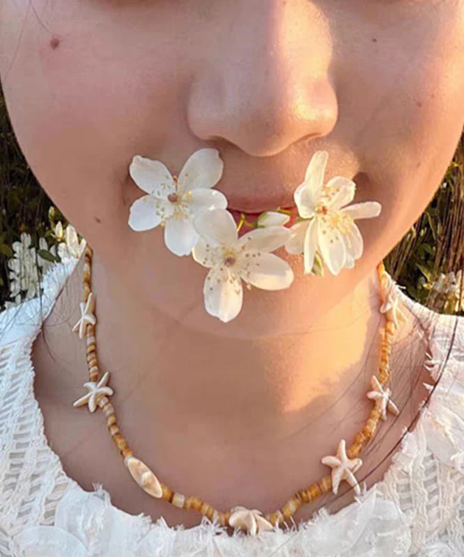 Beach Yellow Alloy Starfish Shell Beading Necklace - Image 3