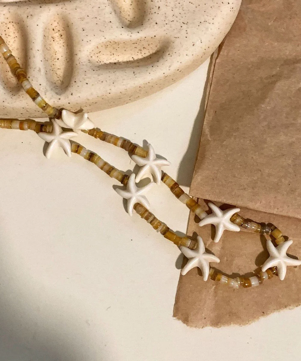 Beach Yellow Alloy Starfish Shell Beading Necklace - Image 4