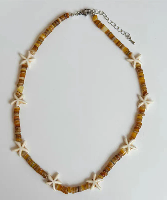 Beach Yellow Alloy Starfish Shell Beading Necklace - Image 5