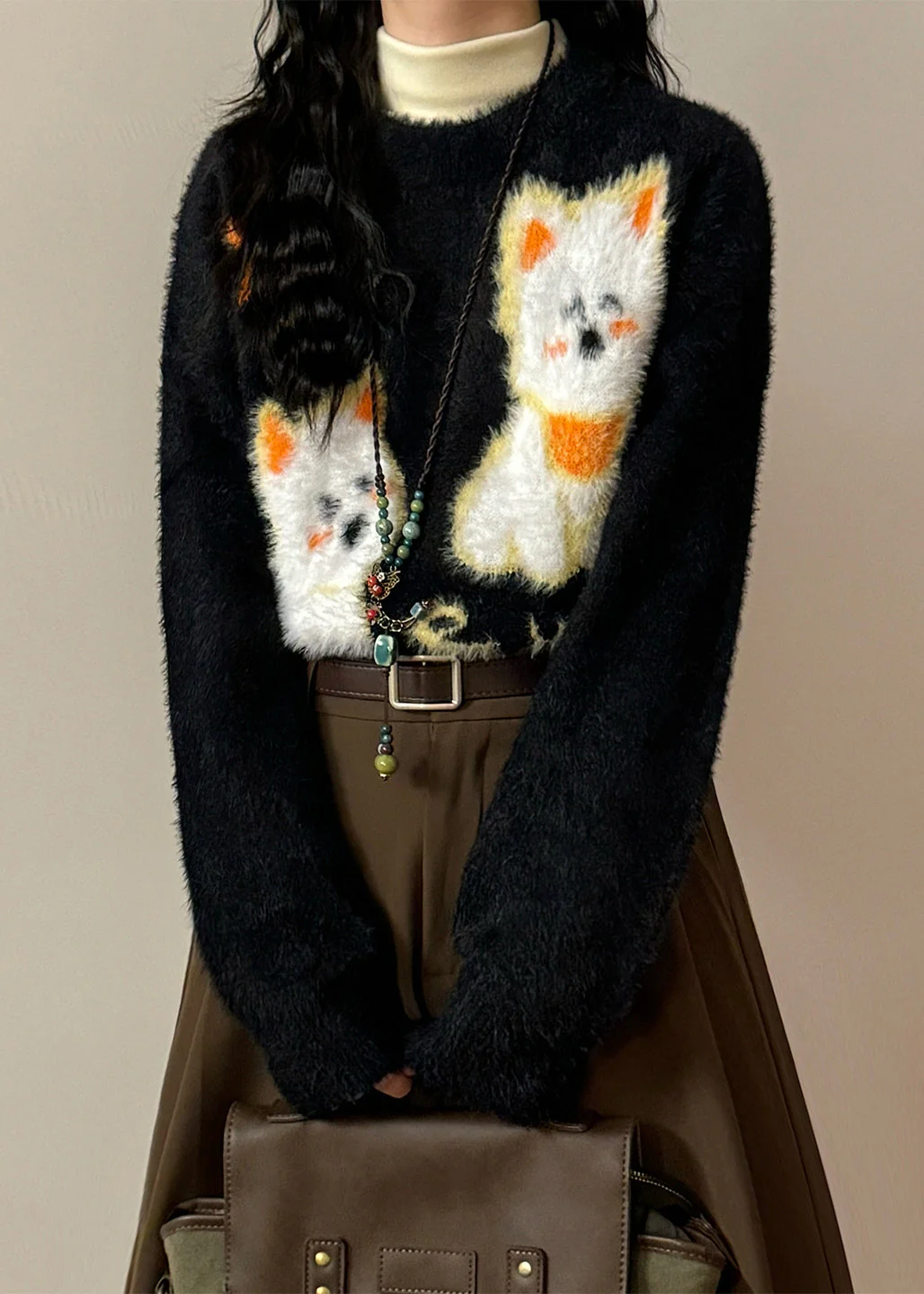 Beautiful Apricot O-Neck Little Dog Cozy Mink Hair Knitted Sweater Winter - Image 2