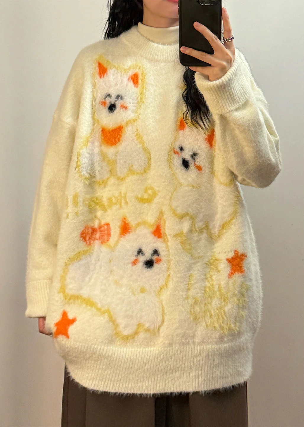 Beautiful Apricot O-Neck Little Dog Cozy Mink Hair Knitted Sweater Winter - Image 3