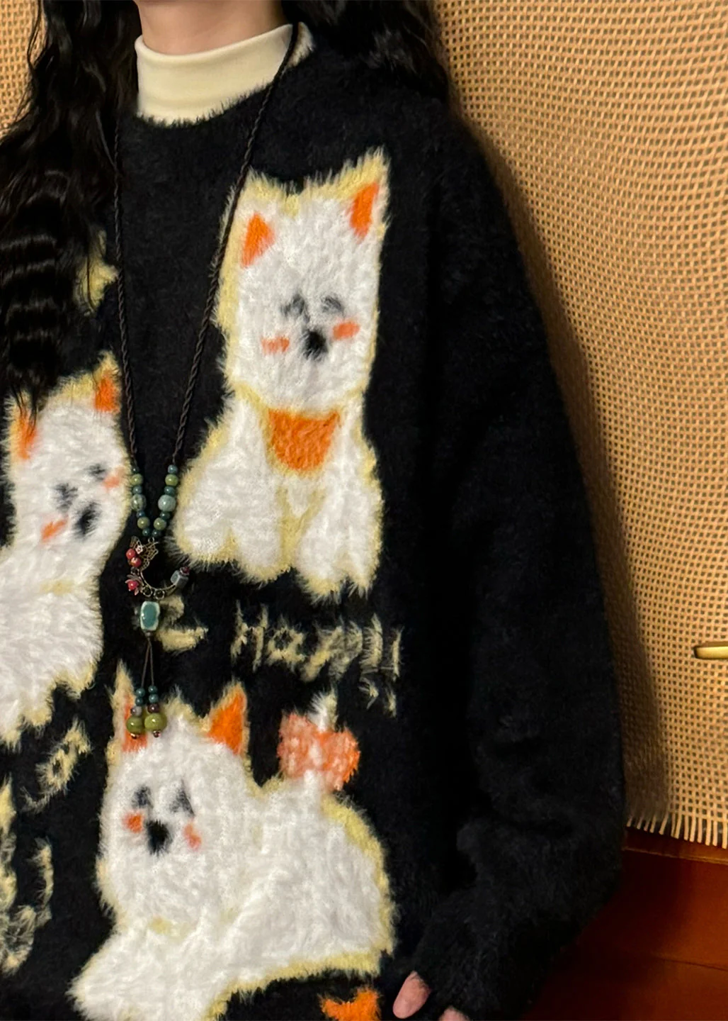 Beautiful Apricot O-Neck Little Dog Cozy Mink Hair Knitted Sweater Winter - Image 5