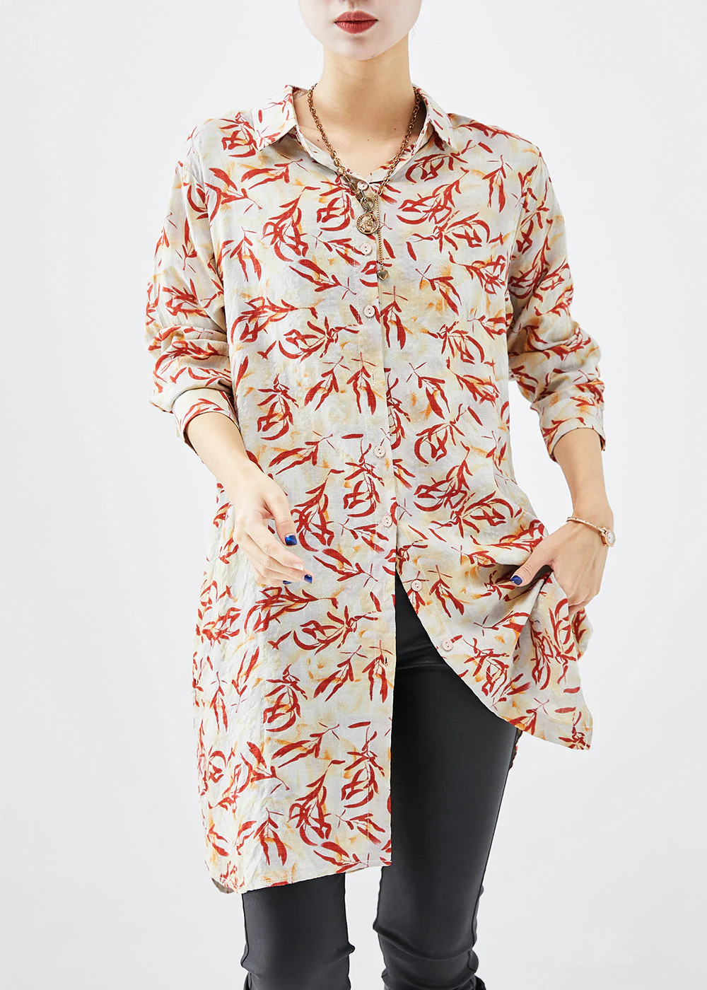 Beautiful Apricot Print Cotton Shirt Dress Fall - Image 2
