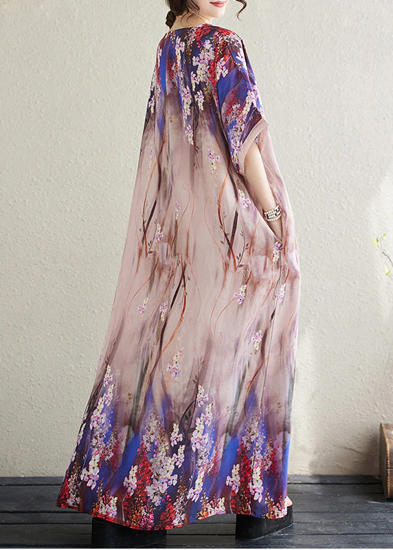 Beautiful Apricot Print Loose Sundresses Batwing Sleeve - Image 5