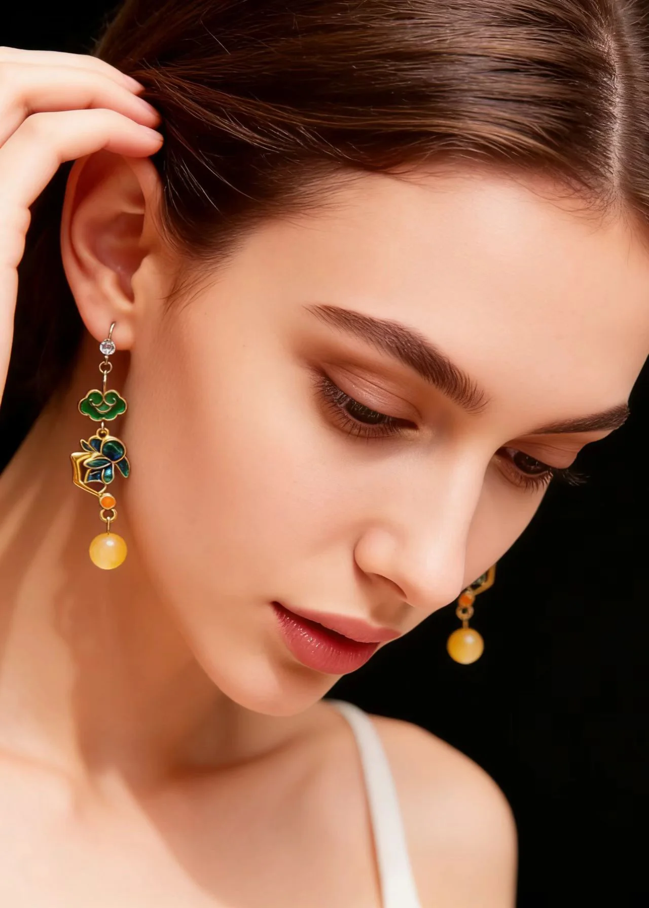 Beautiful Asymmetric Design Gilding Beeswax Drop Earrings - Image 2
