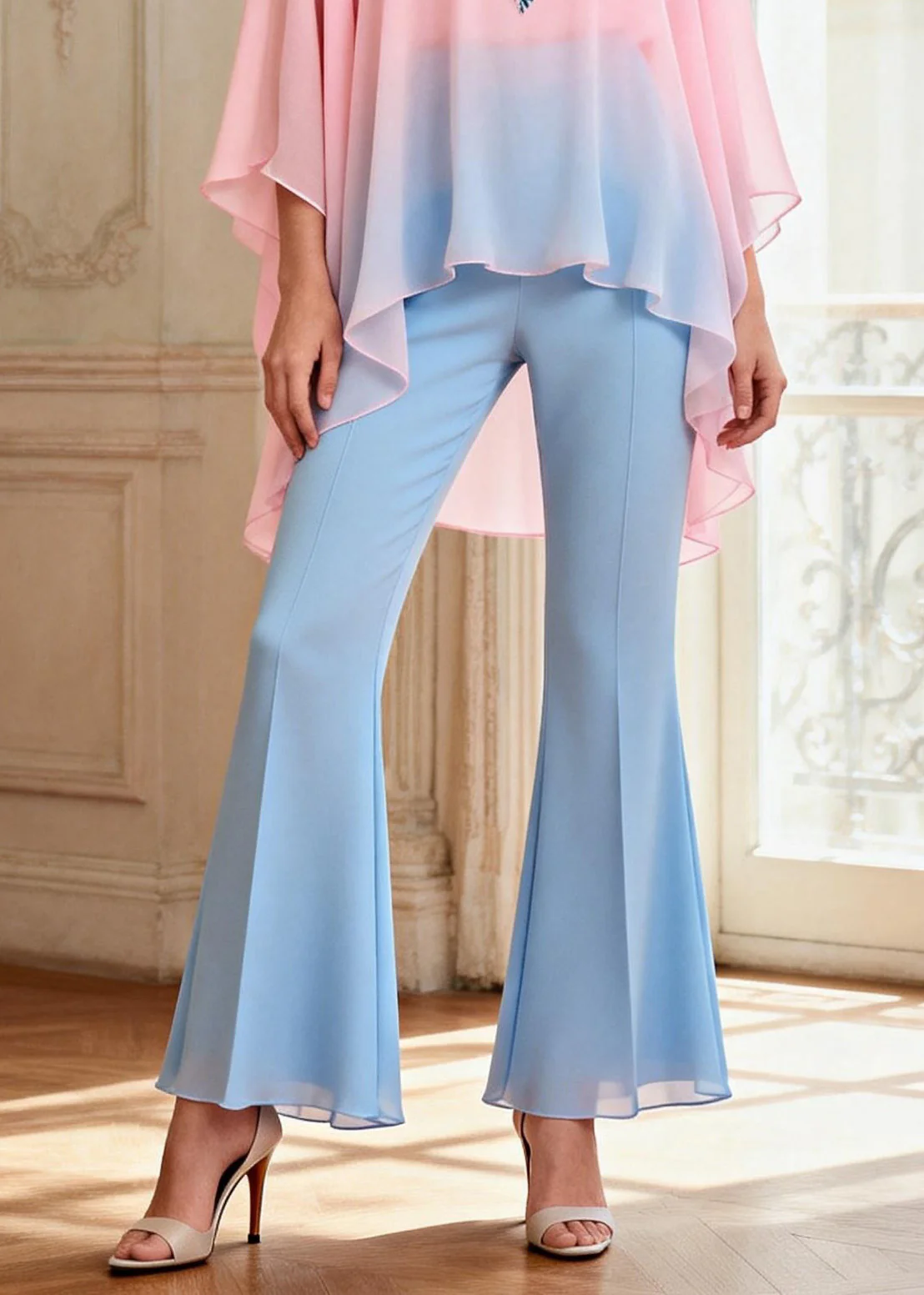 Beautiful Asymmetrical Design Top And Pants Chiffon Two Pieces Set Summer - Image 4