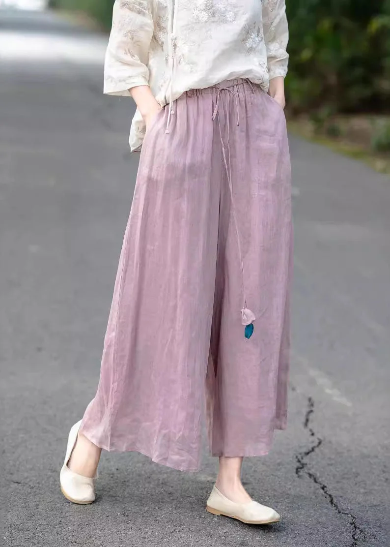 Beautiful Beige High Waist Elastic Waist Linen Pants Summer - Image 4