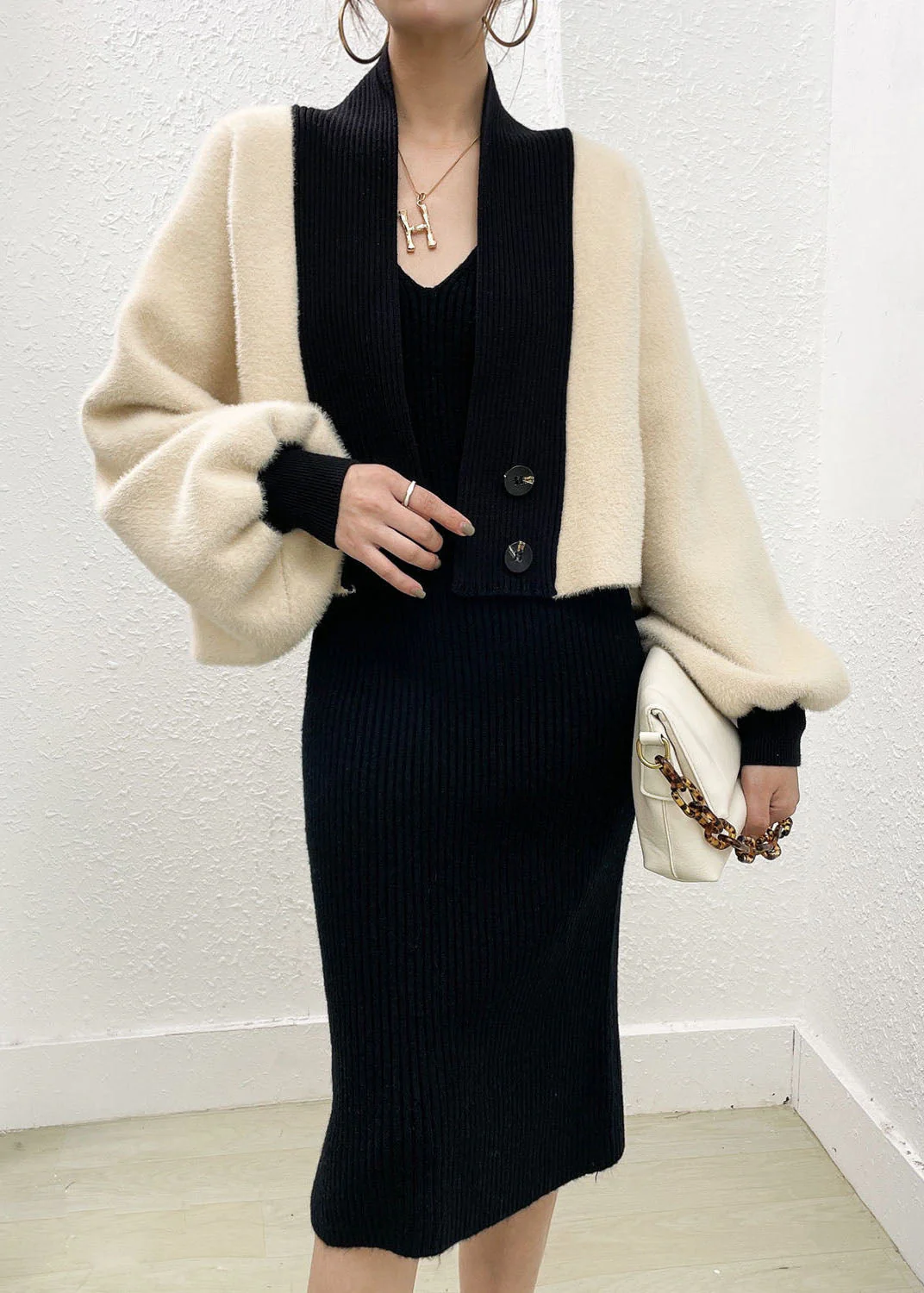 Beautiful Beige Mink Hair Knitted Coats And Knitted Long Dress Two Pieces Set Winter - Image 2