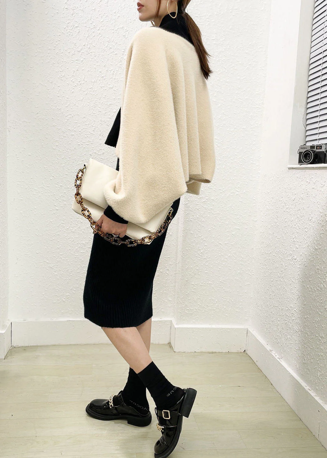 Beautiful Beige Mink Hair Knitted Coats And Knitted Long Dress Two Pieces Set Winter - Image 3