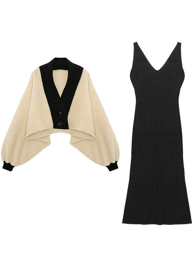 Beautiful Beige Mink Hair Knitted Coats And Knitted Long Dress Two Pieces Set Winter - Image 5
