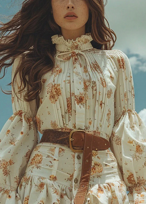 Beautiful Beige Print Patchwork Cotton Mini Dress Spring - Image 2