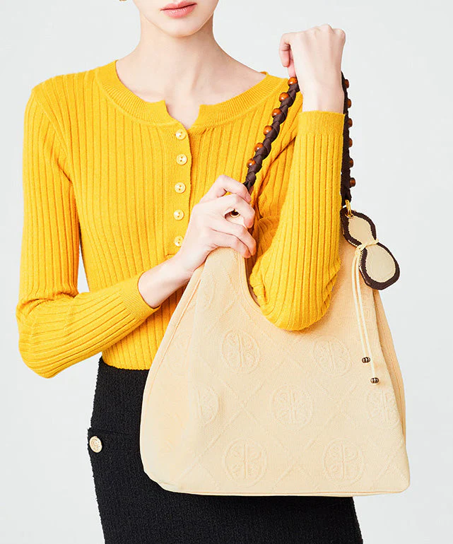 Beautiful Beige Tasseled Embroidered Cotton Women Handbags - Image 2