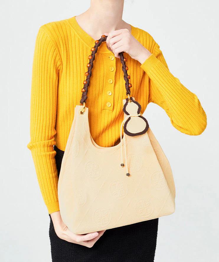 Beautiful Beige Tasseled Embroidered Cotton Women Handbags - Image 4