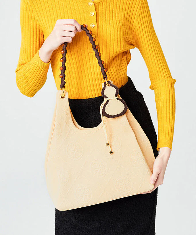 Beautiful Beige Tasseled Embroidered Cotton Women Handbags - Image 5