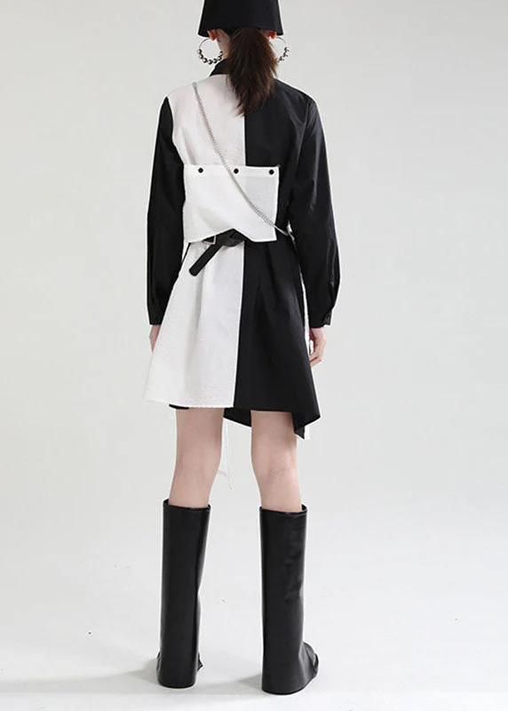 Beautiful Black Asymmetrical Design Patchwork Fall Dresses Long Sleeve - Image 4