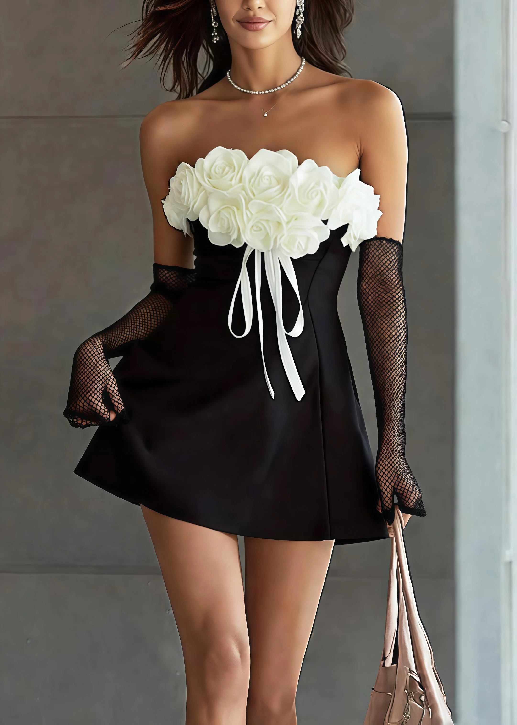 Beautiful Black Backless Patchwork Flower Vestidos Dress Summer - Image 5