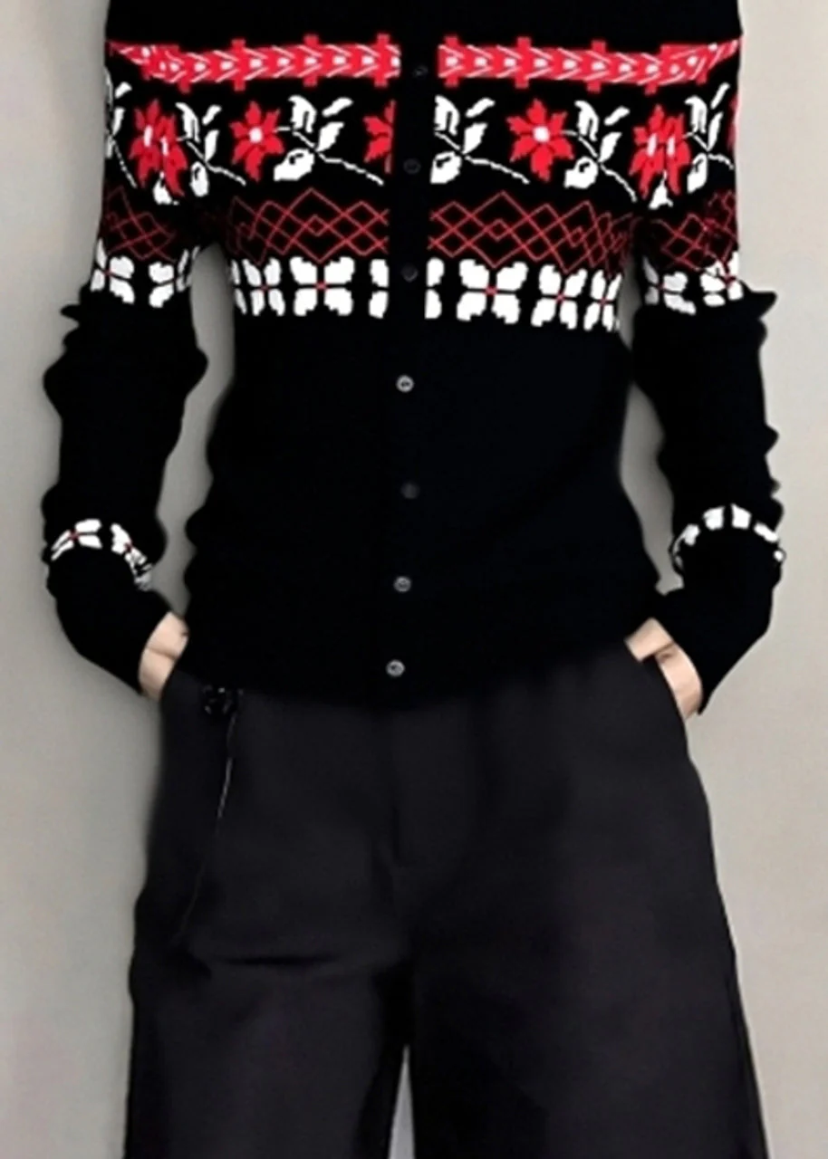 Beautiful Black Cold Shoulder Jacquard Knit Tops Winter - Image 4