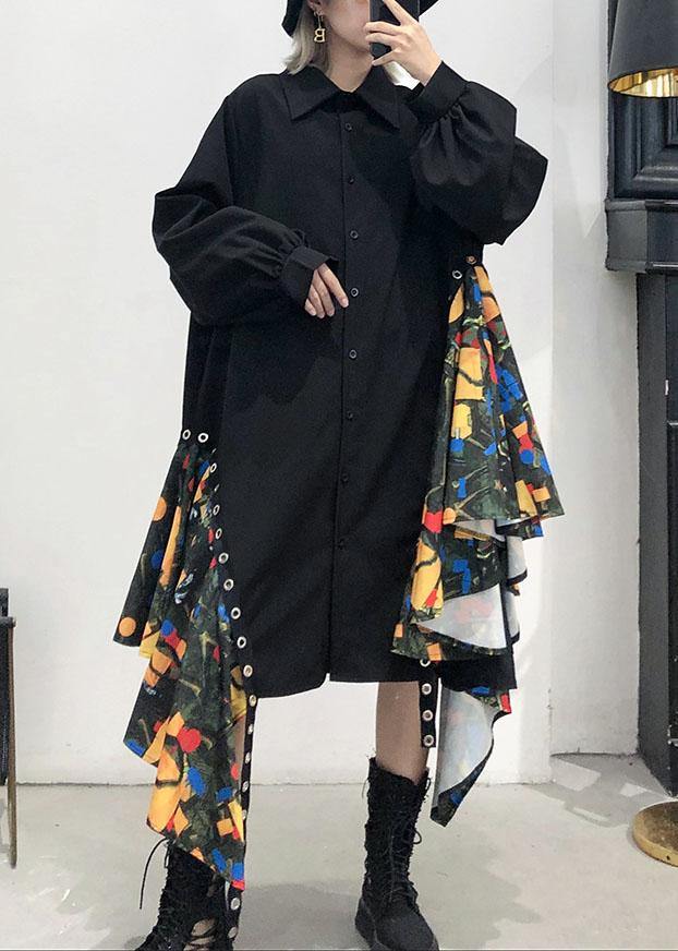Beautiful black Cotton dress side patchwork Plus Size fall shirt Dress - Image 3