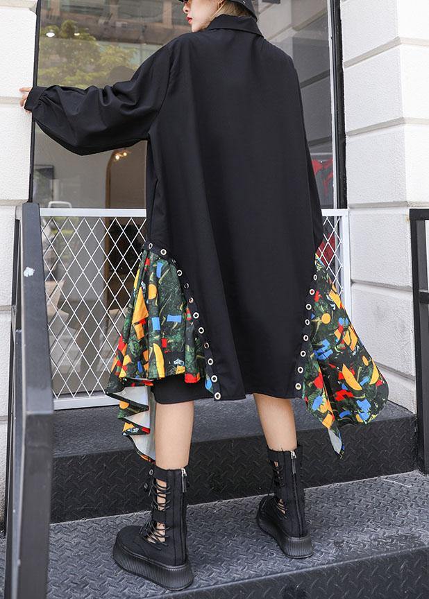 Beautiful black Cotton dress side patchwork Plus Size fall shirt Dress - Image 4