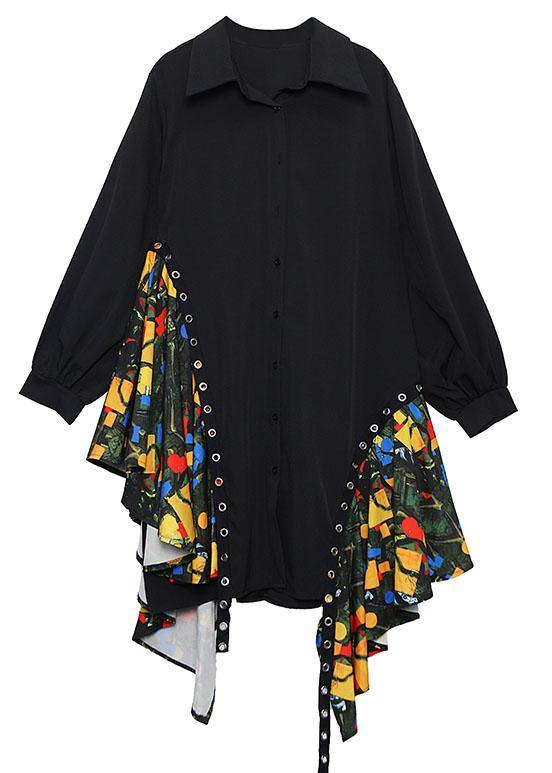 Beautiful black Cotton dress side patchwork Plus Size fall shirt Dress - Image 5