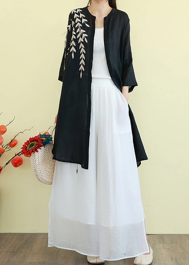 Beautiful Black Embroidered Linen Shirt Dresses Summer - Image 4