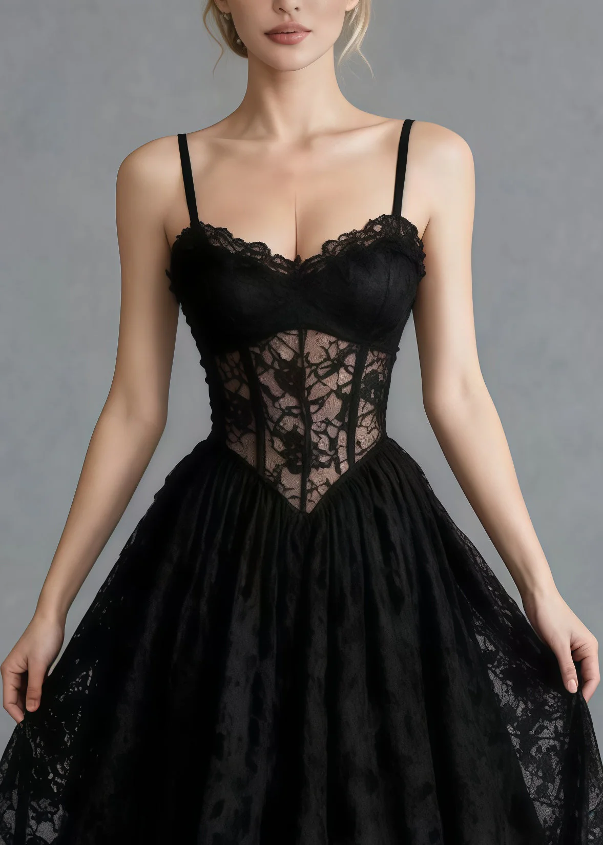 Beautiful Black Hollow Out Exra Large Hem Lace Cami Dresses Summer - Image 2