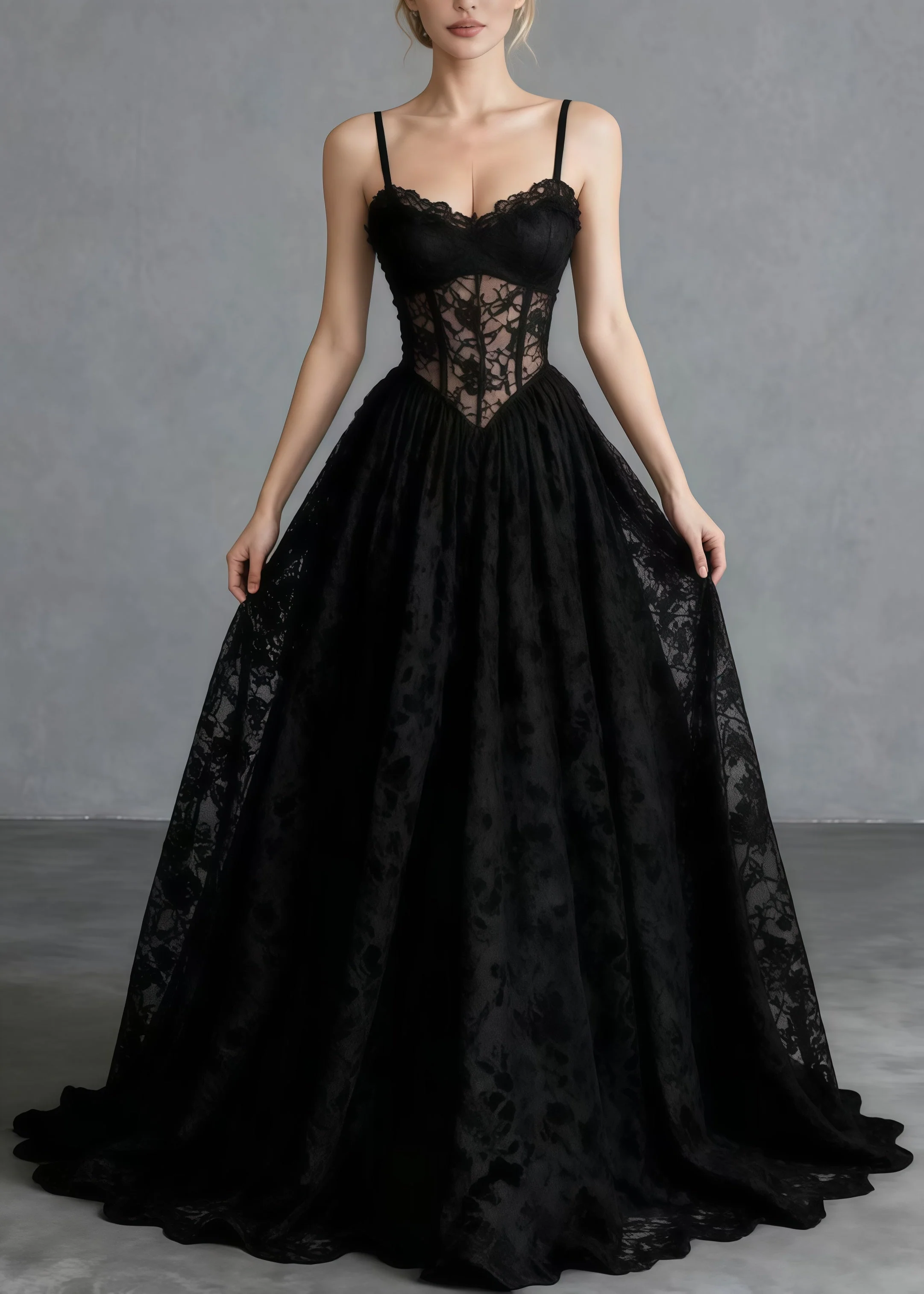 Beautiful Black Hollow Out Exra Large Hem Lace Cami Dresses Summer - Image 5