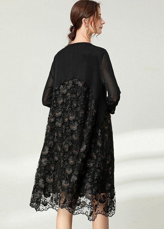 Beautiful Black Lace Patchwork Fall Dress Long Sleeve - Image 4