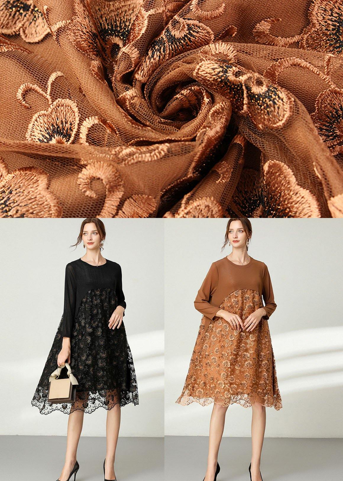 Beautiful Black Lace Patchwork Fall Dress Long Sleeve - Image 5