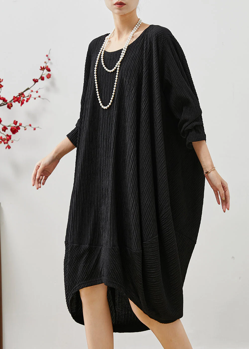 Beautiful Black Low High Design Patchwork Cotton Dress Fall - Image 2