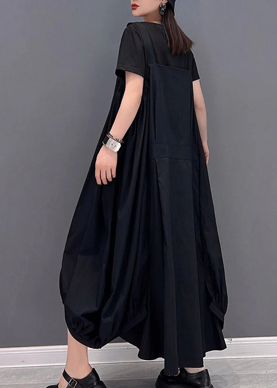 Beautiful Black O-Neck Asymmetrical Pockets Long Dresses Sleeveless - Image 4
