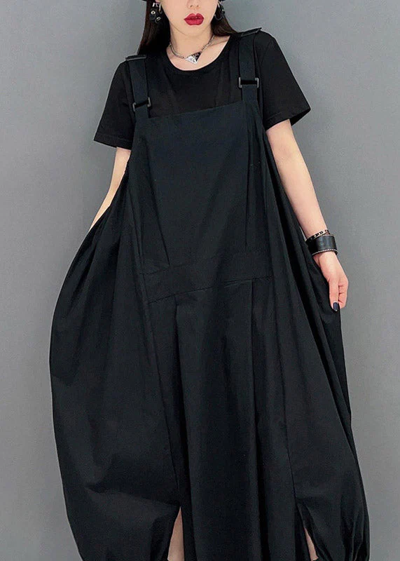Beautiful Black O-Neck Asymmetrical Pockets Long Dresses Sleeveless - Image 5
