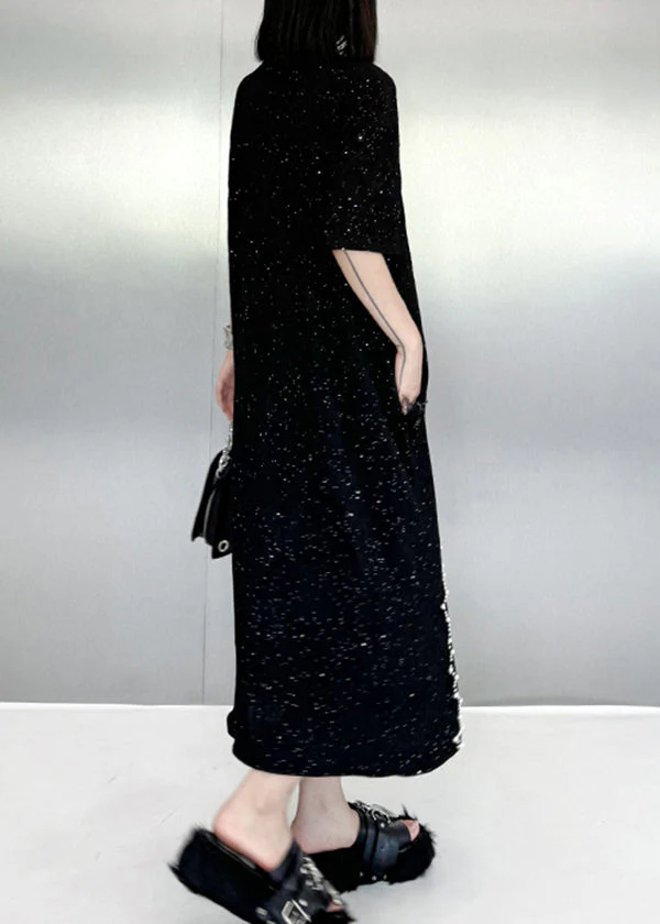 Beautiful Black O Neck Nail Bead Cotton Dresses Summer - Image 4