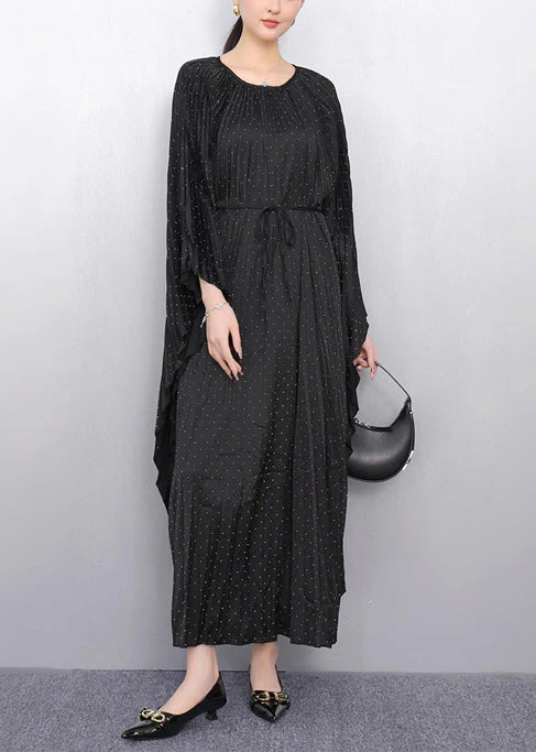 Beautiful Black Oversized Cotton Pleated Dress Batwing Sleeve - Image 3