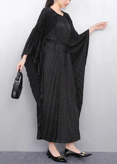 Beautiful Black Oversized Cotton Pleated Dress Batwing Sleeve - Image 4
