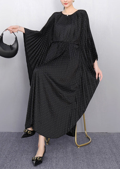 Beautiful Black Oversized Cotton Pleated Dress Batwing Sleeve - Image 5