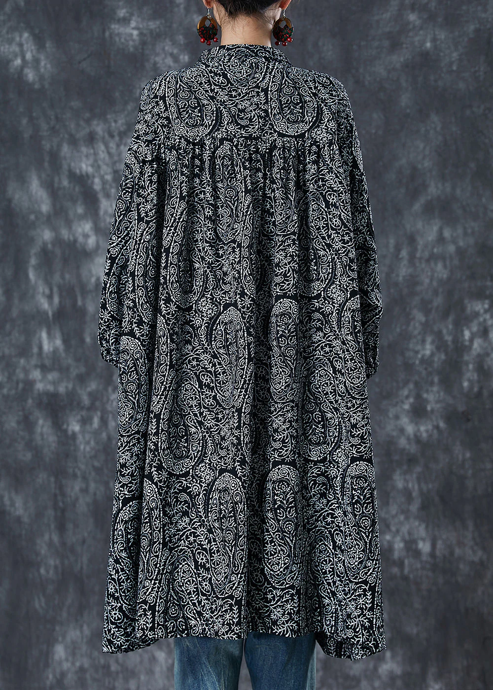 Beautiful Black Oversized Print Cotton Shirt Dress Spring - Image 4