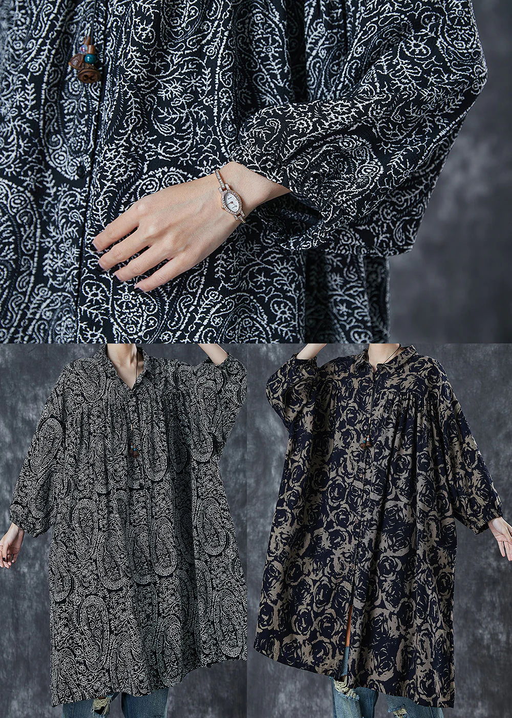 Beautiful Black Oversized Print Cotton Shirt Dress Spring - Image 5