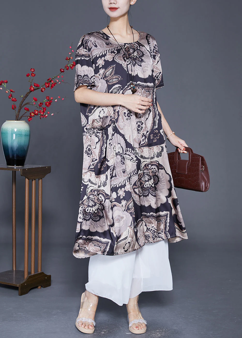 Beautiful Black Oversized Print Silk Maxi Dresses Summer - Image 3
