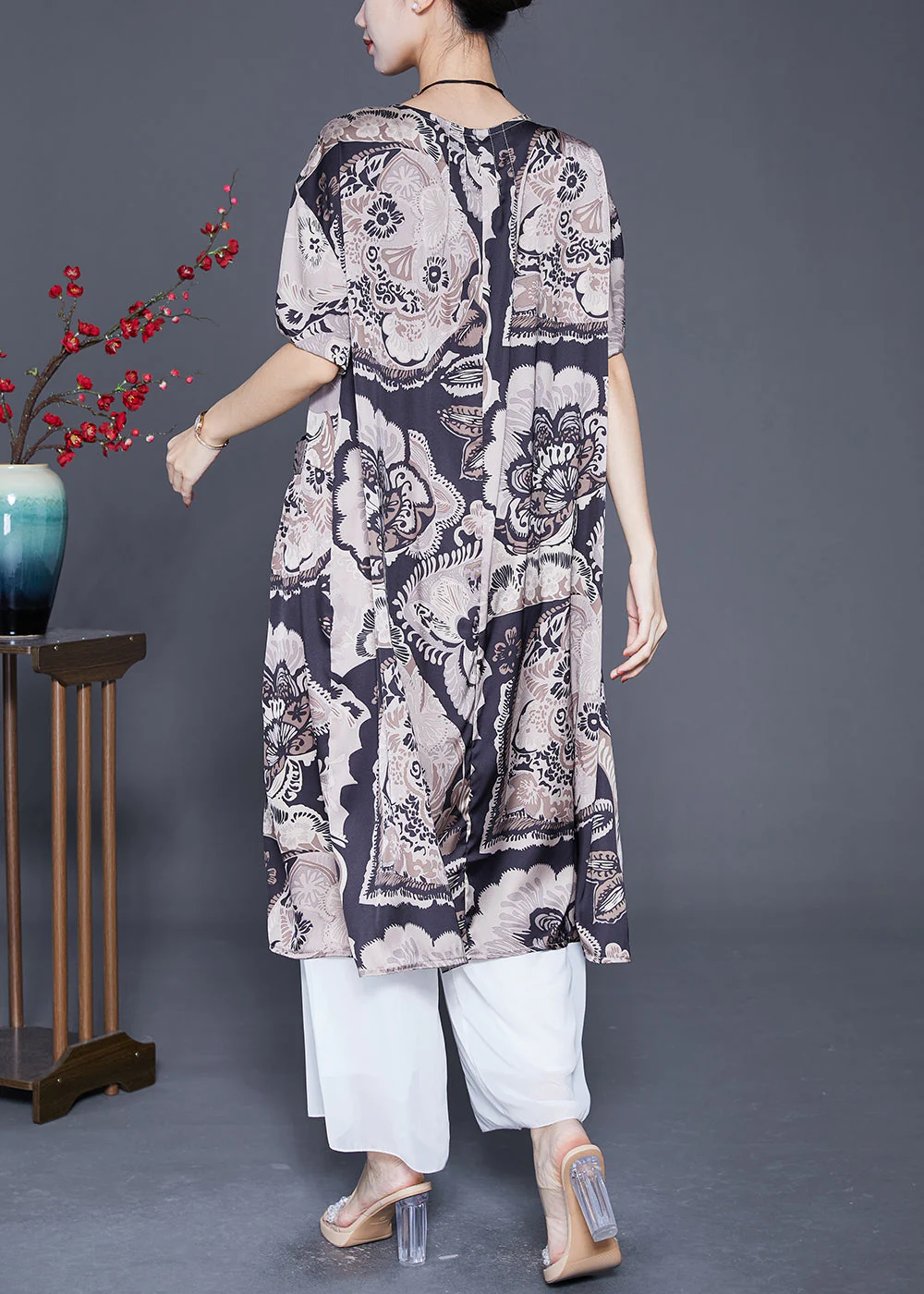 Beautiful Black Oversized Print Silk Maxi Dresses Summer - Image 4