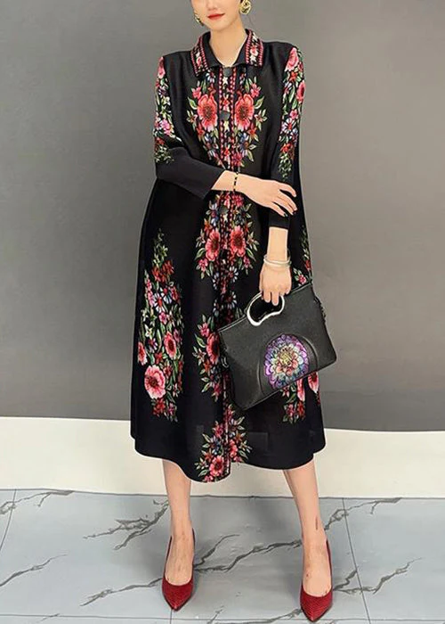 Beautiful Black Peter Pan Collar Print Dresses Spring - Image 3