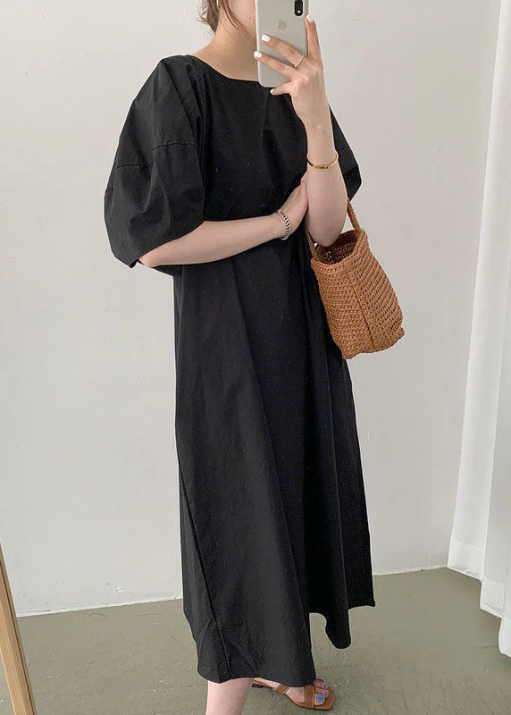 Beautiful Black Pockets Loose Cotton Dress Spring - Image 2