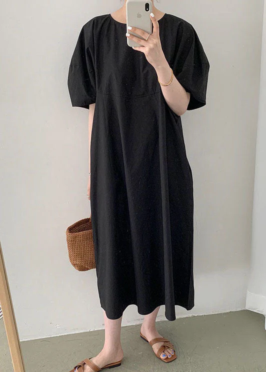 Beautiful Black Pockets Loose Cotton Dress Spring - Image 3