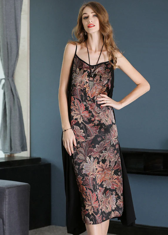 Beautiful Black Sexy Patchwork Print Chiffon Summer Dress - Image 2
