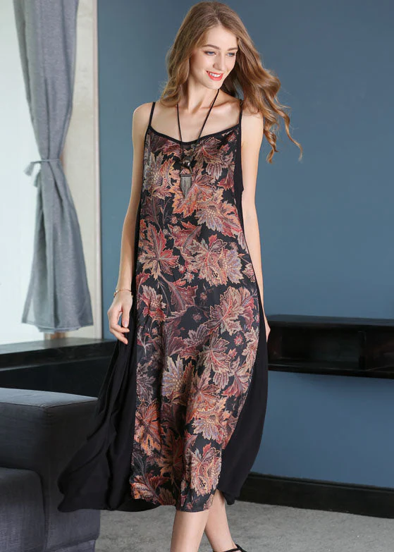 Beautiful Black Sexy Patchwork Print Chiffon Summer Dress - Image 3