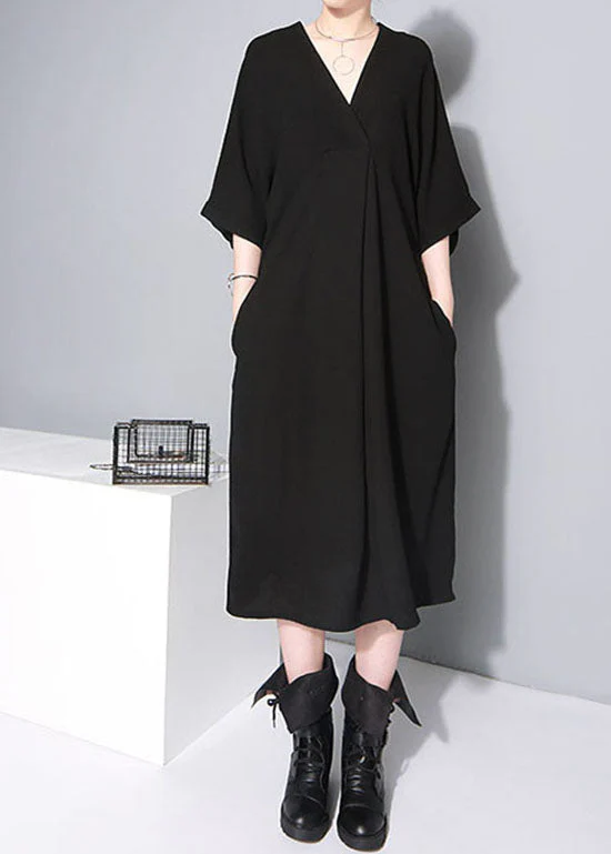 Beautiful Black tie waist V Neck Dress Half Sleeve - Image 2
