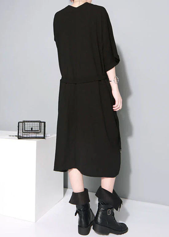 Beautiful Black tie waist V Neck Dress Half Sleeve - Image 4