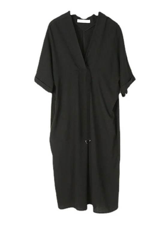 Beautiful Black tie waist V Neck Dress Half Sleeve - Image 5