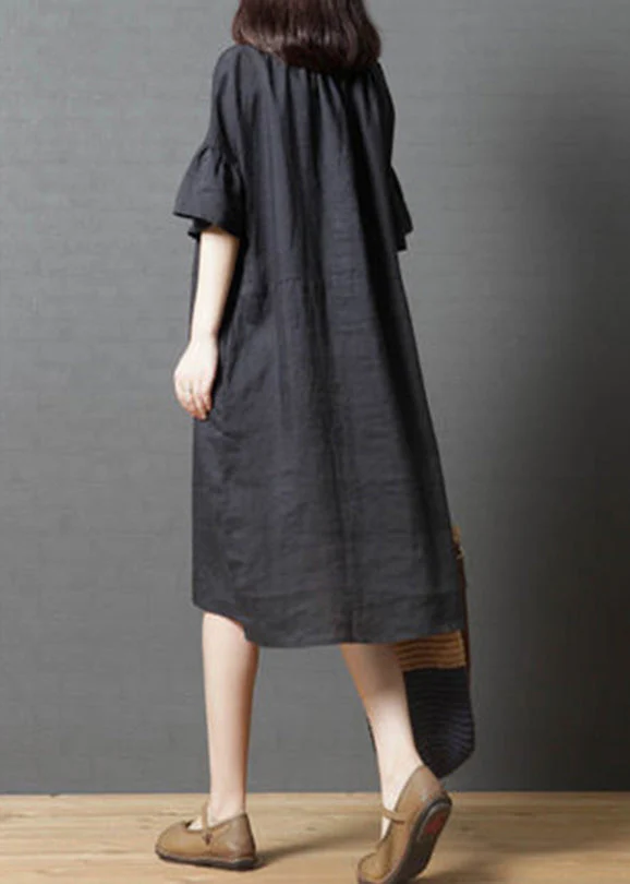 Beautiful Black V Neck asymmetrical design Dress Flare Sleeve - Image 4